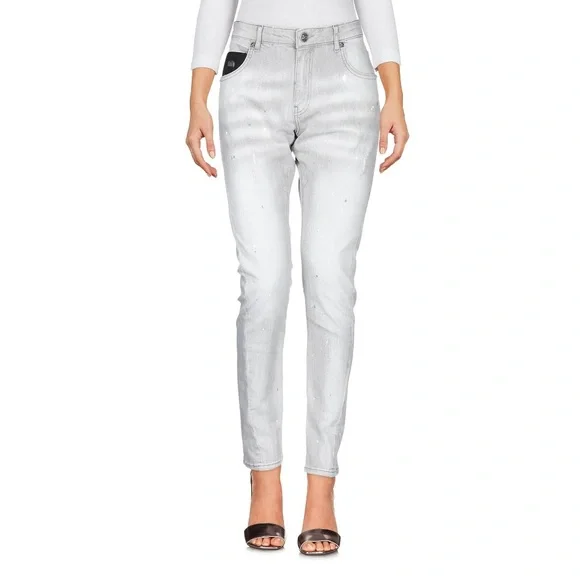 ⭐️ JOHN RICHMOND ⭐️HIGH WAISTED LIGHT GREY DENIM WASH W/BEADED BACK SIZE: (4) 27 - Picture 1 of 5